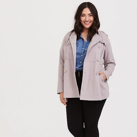 Torrid Size 0x Large 12 Gray Twill Trench Coat with Belt NWT MSRP $79.50 - Picture 6 of 11